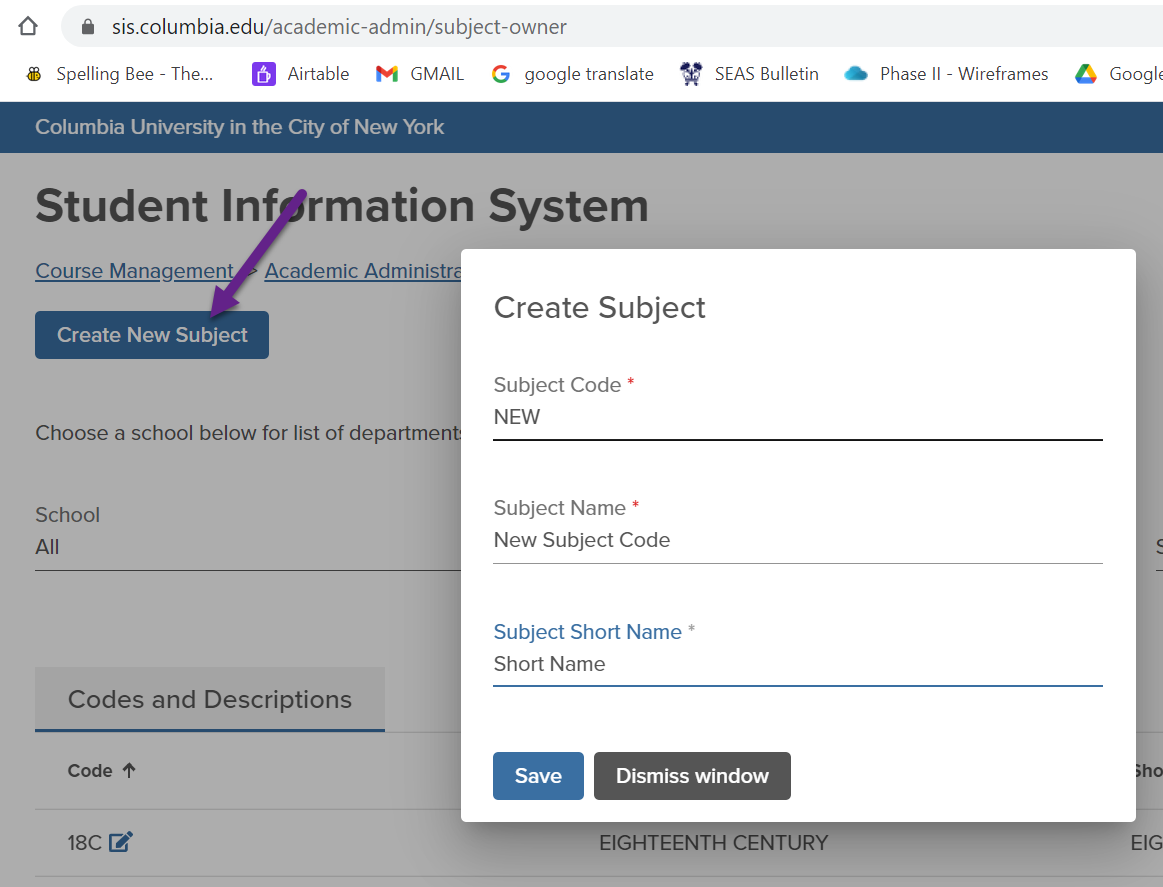 Creating a Subject Code in CM