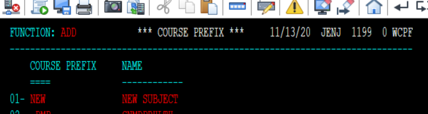 WPFX Screen - Adding a New Subject Code