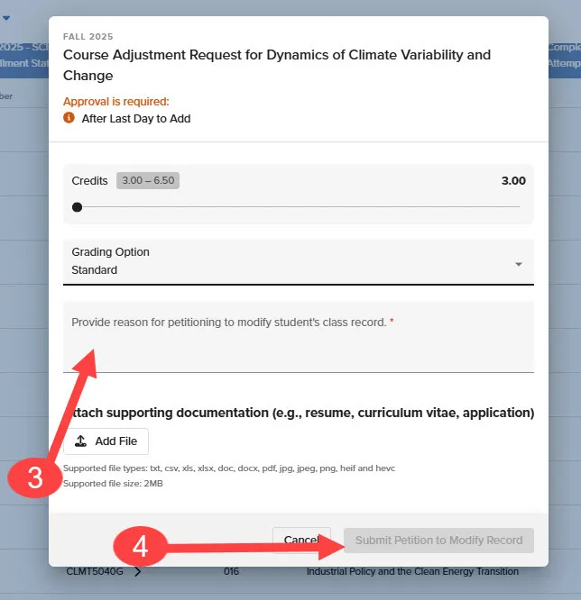 This image contains instructions on entering a comment and where to locate the submit request button 