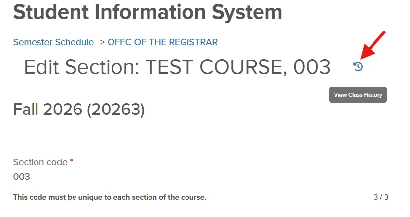 Class History Log in Class Page in the Semester Schedule. 