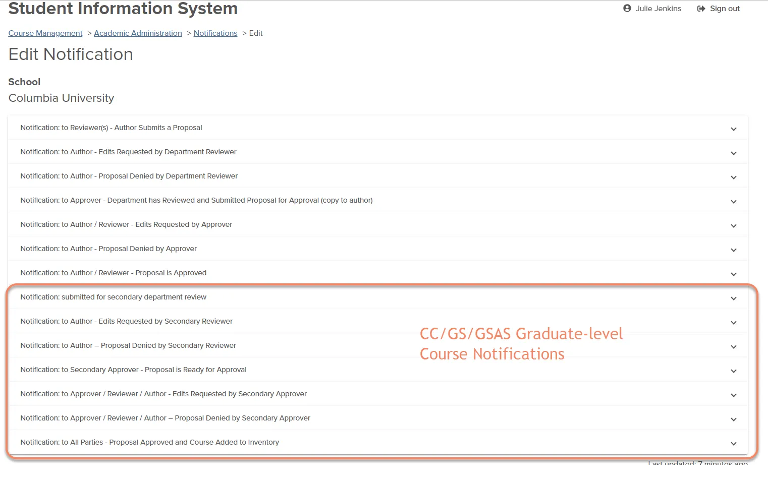 List of Notifications