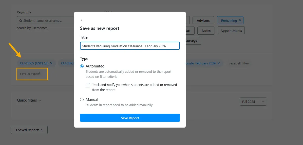 Saving a Report