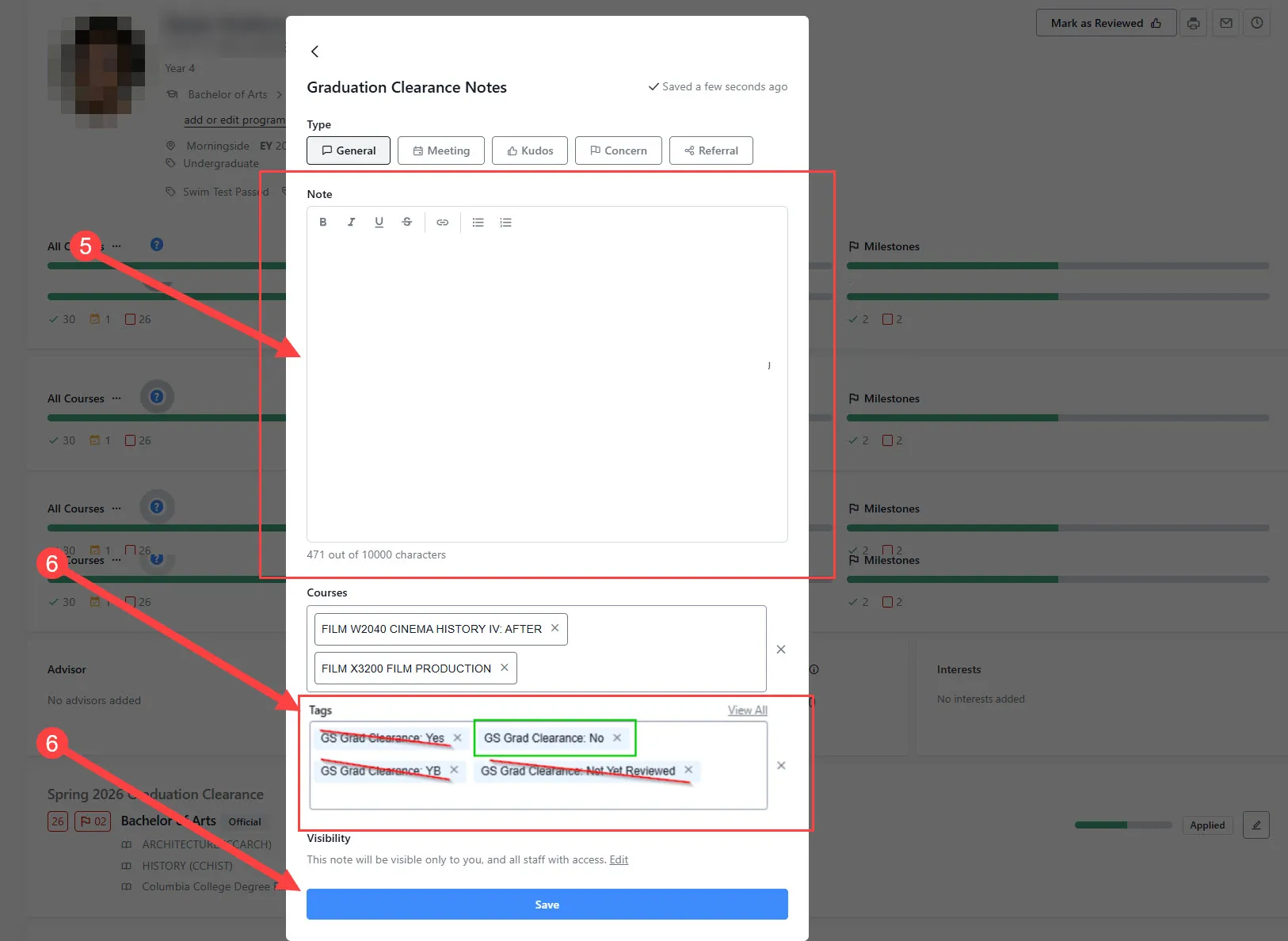 Instructions on applying tags and submitting completed Notes