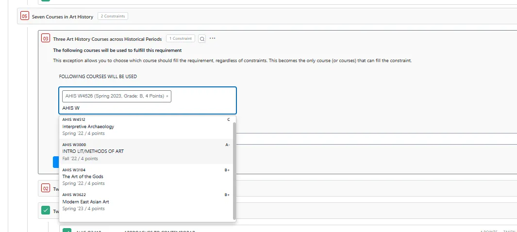 This is the manual course selection window where courses can be selected from the inventory and applied to the student record. 