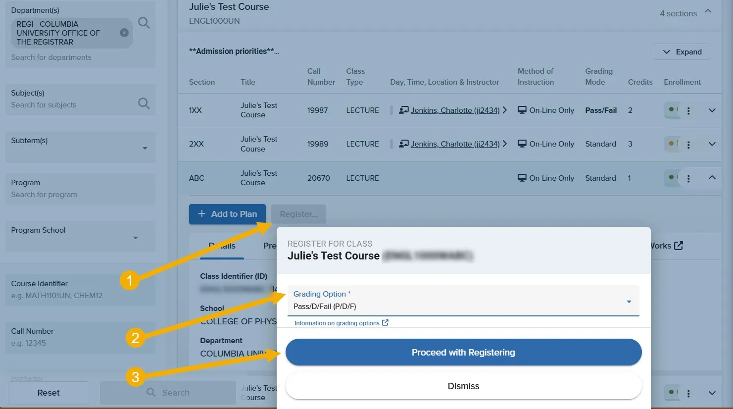 Instructions on setting Course Grading Option when Registering for Classes. 