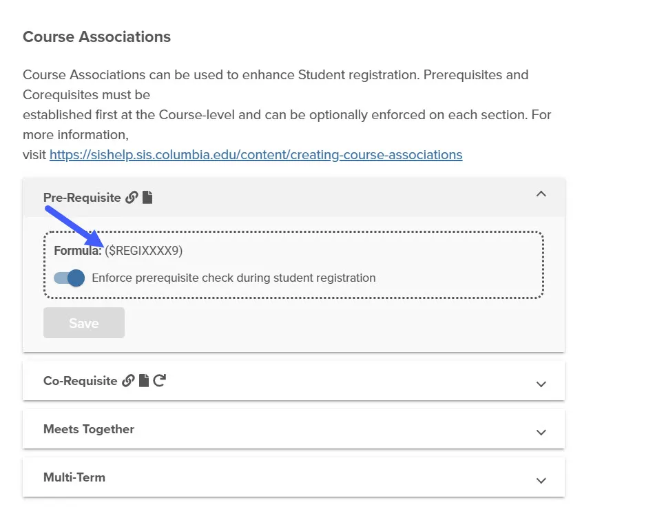 image of class schedule record with prereq+