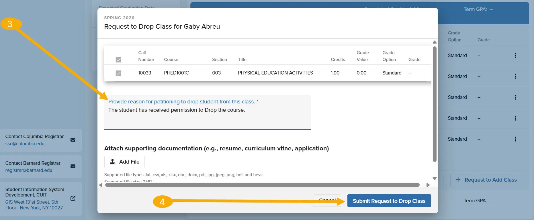 This image contains instructions on entering a comment and where to locate the submit request button 
