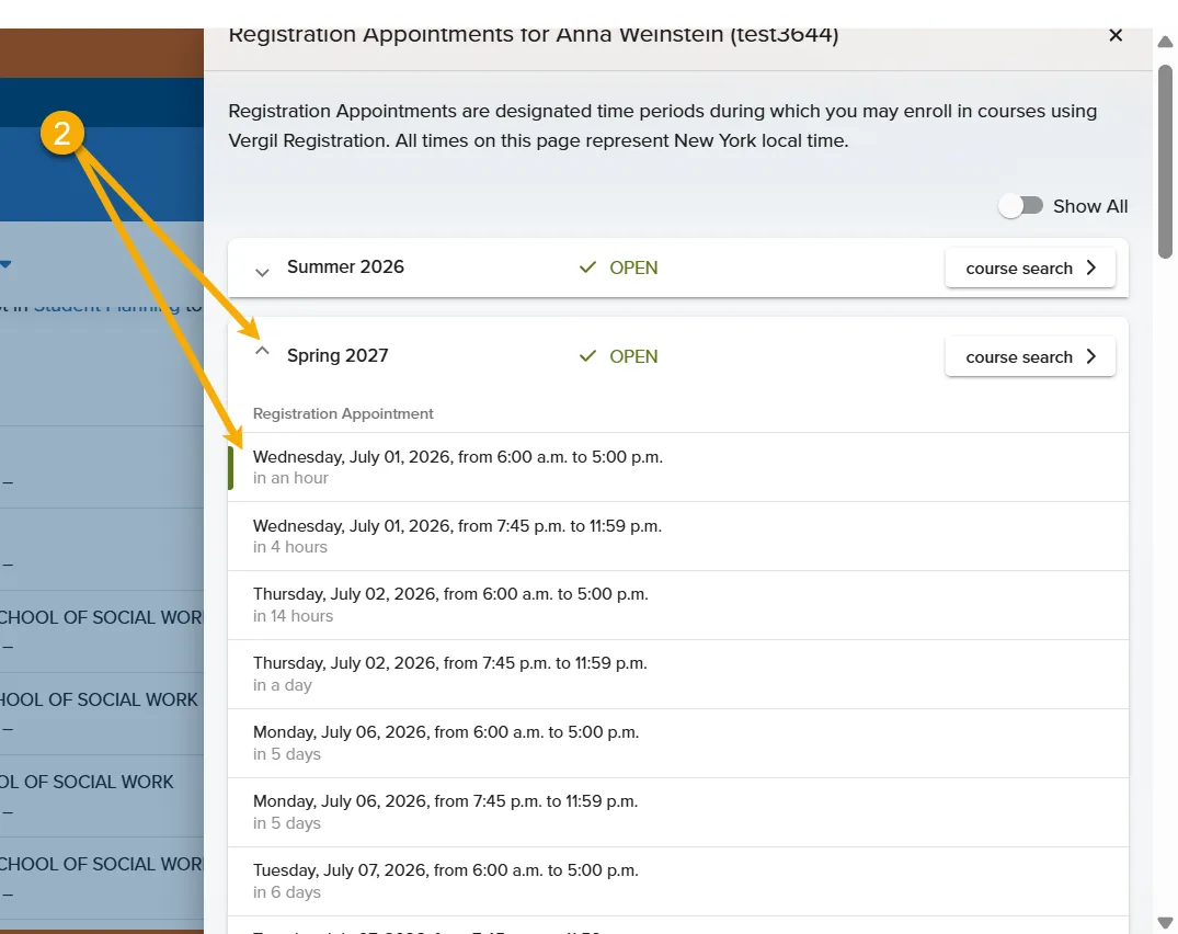 Expanding and reviewing the time slots for a given term 