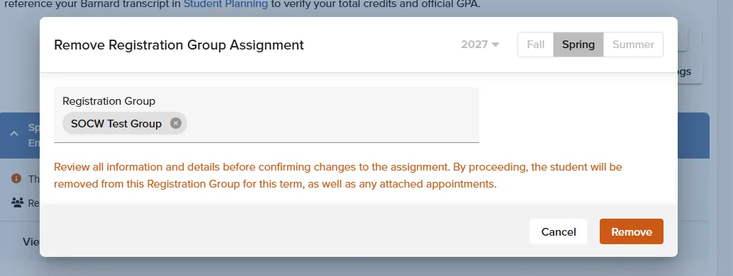 The final steps to remove a student's assingment 