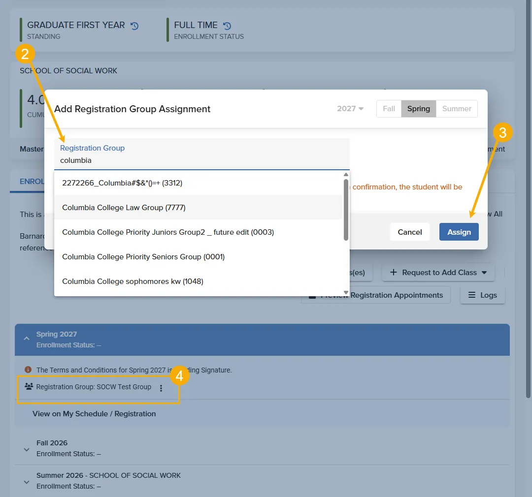 The inital steps to locate and assign a registration group 