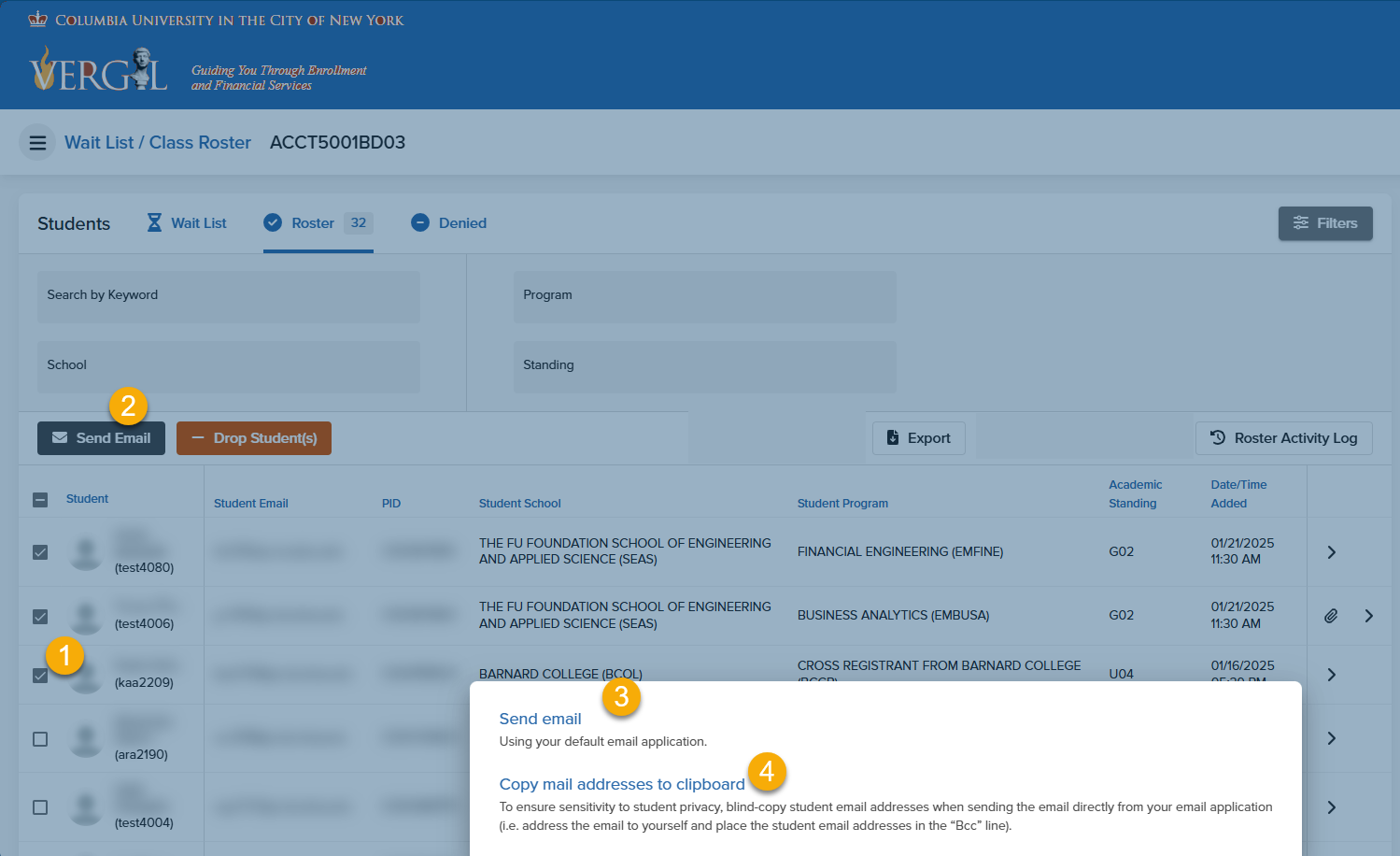 email students feature